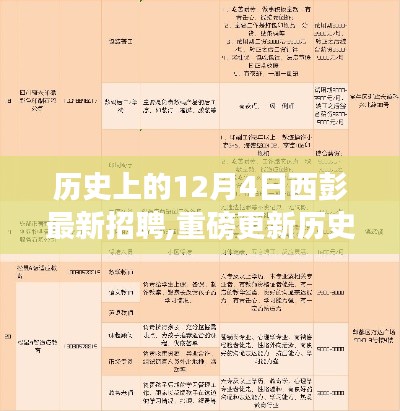 历史上的12月4日西彭最新招聘启事，多样职位等你来挑战！