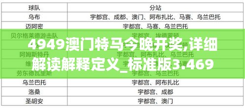 4949澳门特马今晚开奖,详细解读解释定义_标准版3.469