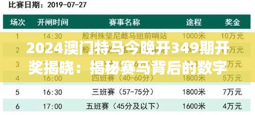 2024澳门特马今晚开349期开奖揭晓：揭秘赛马背后的数字密码