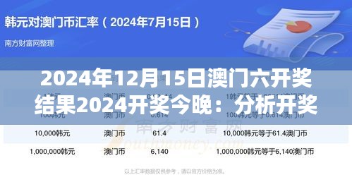 2024年12月15日澳门六开奖结果2024开奖今晚：分析开奖趋势与可能的赢家策略