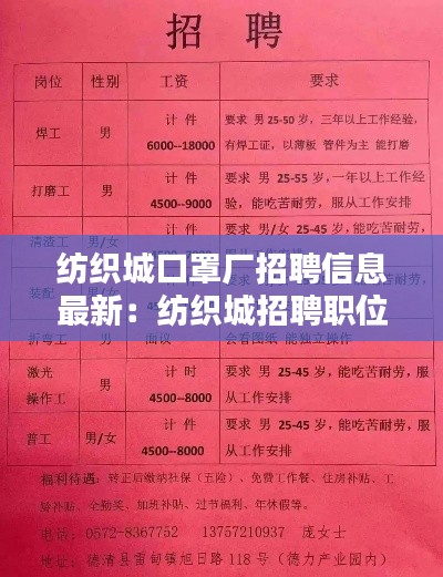 纺织城口罩厂招聘信息最新：纺织城招聘职位 