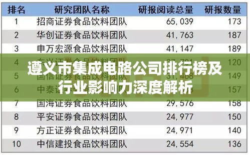 遵义市集成电路公司排行榜及行业影响力深度解析